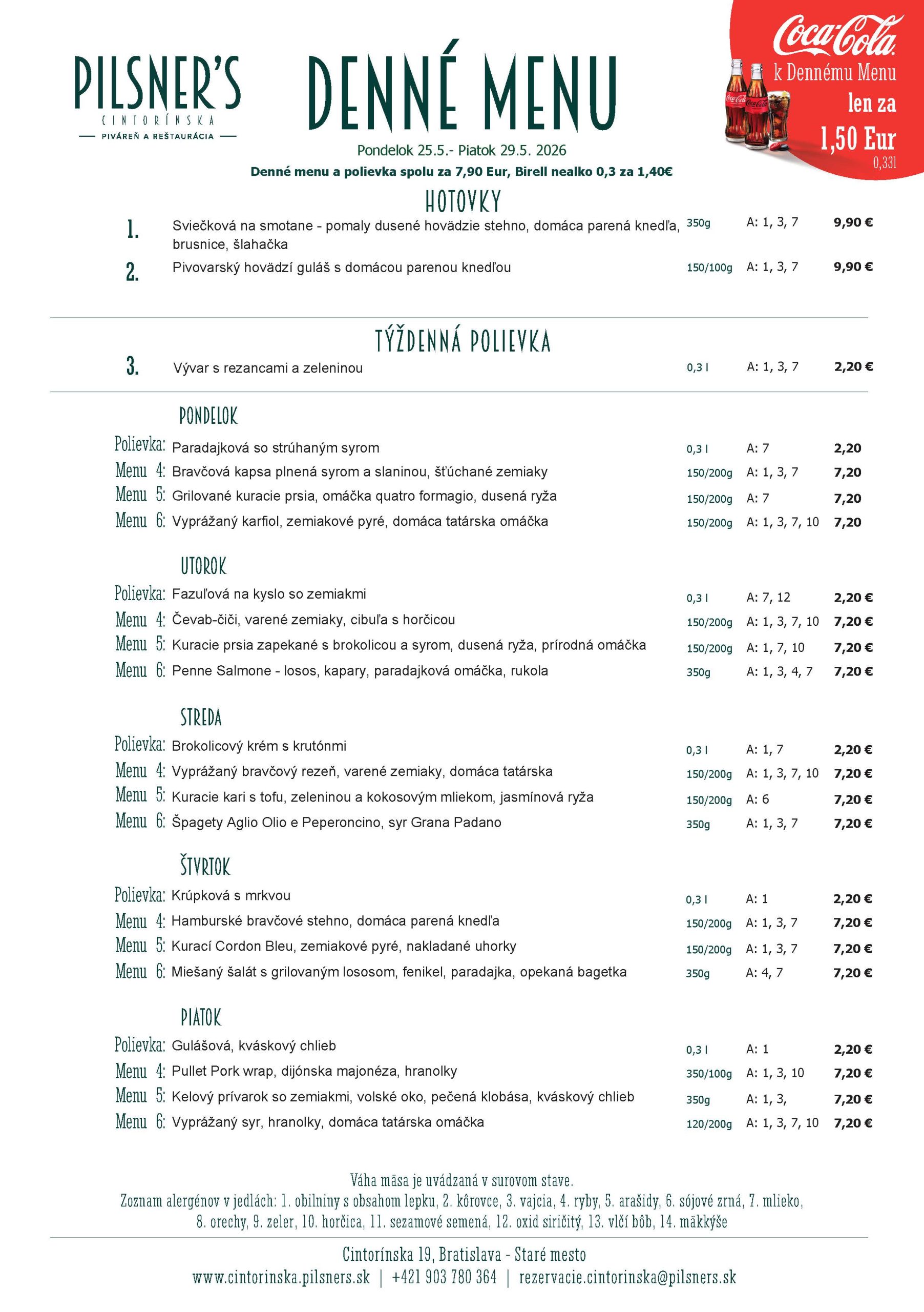 Denné obedové menu centrum Cintorinska Budvar restaurant near me