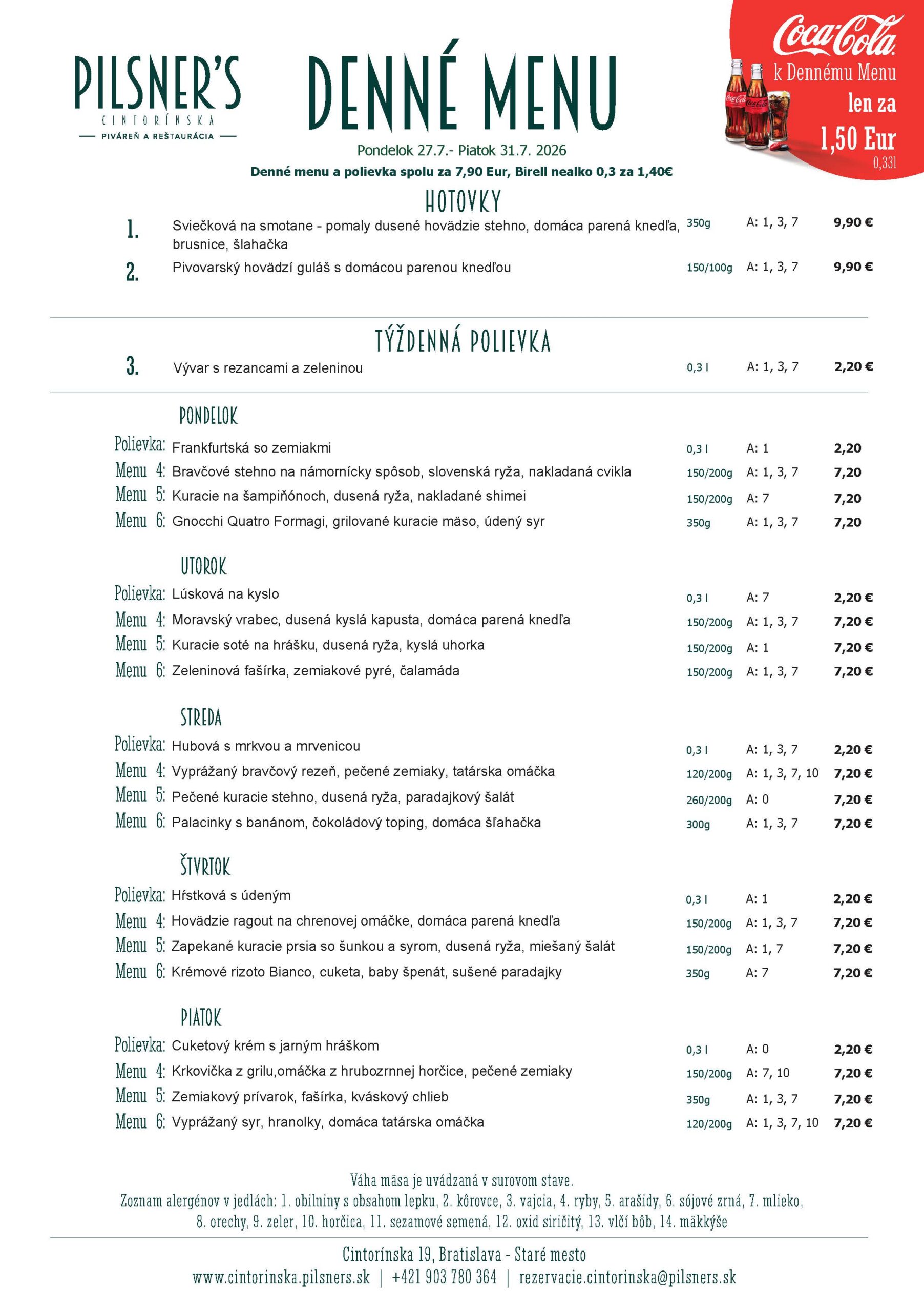 Denné obedové menu centrum Cintorinska Budvar restaurant near me