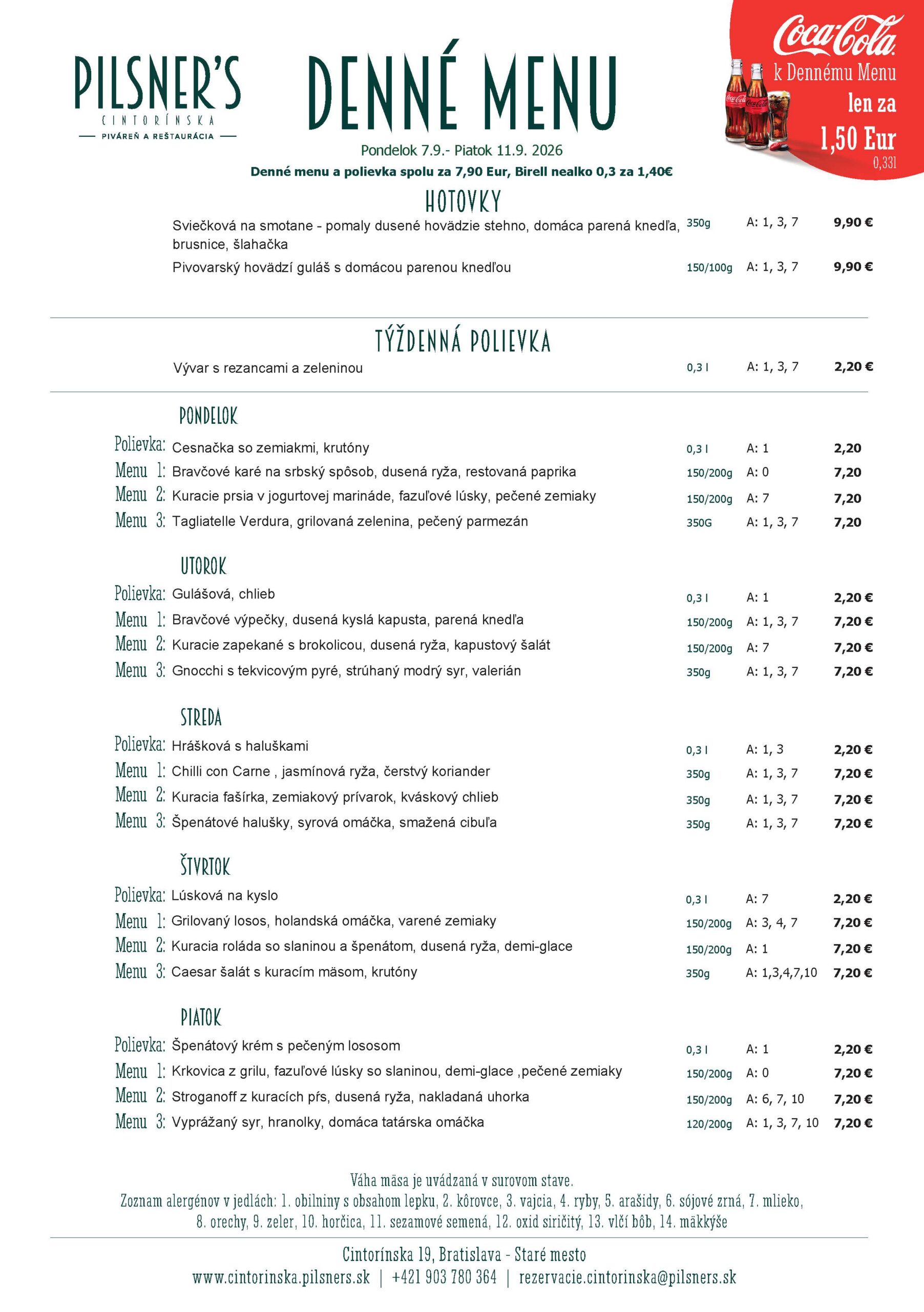 Denné obedové menu centrum Cintorinska Budvar restaurant near me
